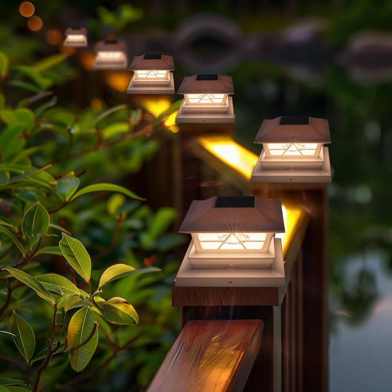 TW SHINE 8 Pack Solar Outdoor Fence Post Lights, 2 Modes Post Cap Lights Waterproof Warm White/Cool White for Yard, Garden, Porch, Patio Decor, for 4x4 5x5 6x6 Wood Posts, White - Image 2